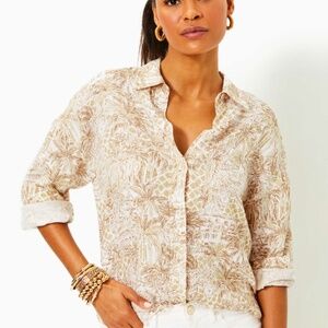 Lilly Pulitzer Sand Bar Palm Beach Paradise Relaxed Button Down Shirt Sz Large